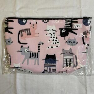 The Pouch Cosmetic Bag Women Small Pink NWT Cat Print Zipper Travel Pouch 8x5